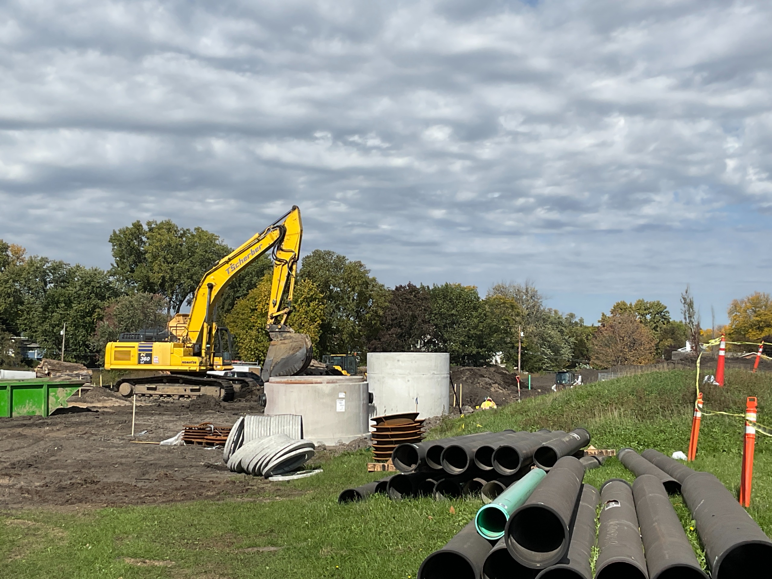 Equipment installing Utility structures at Fred Richards Park