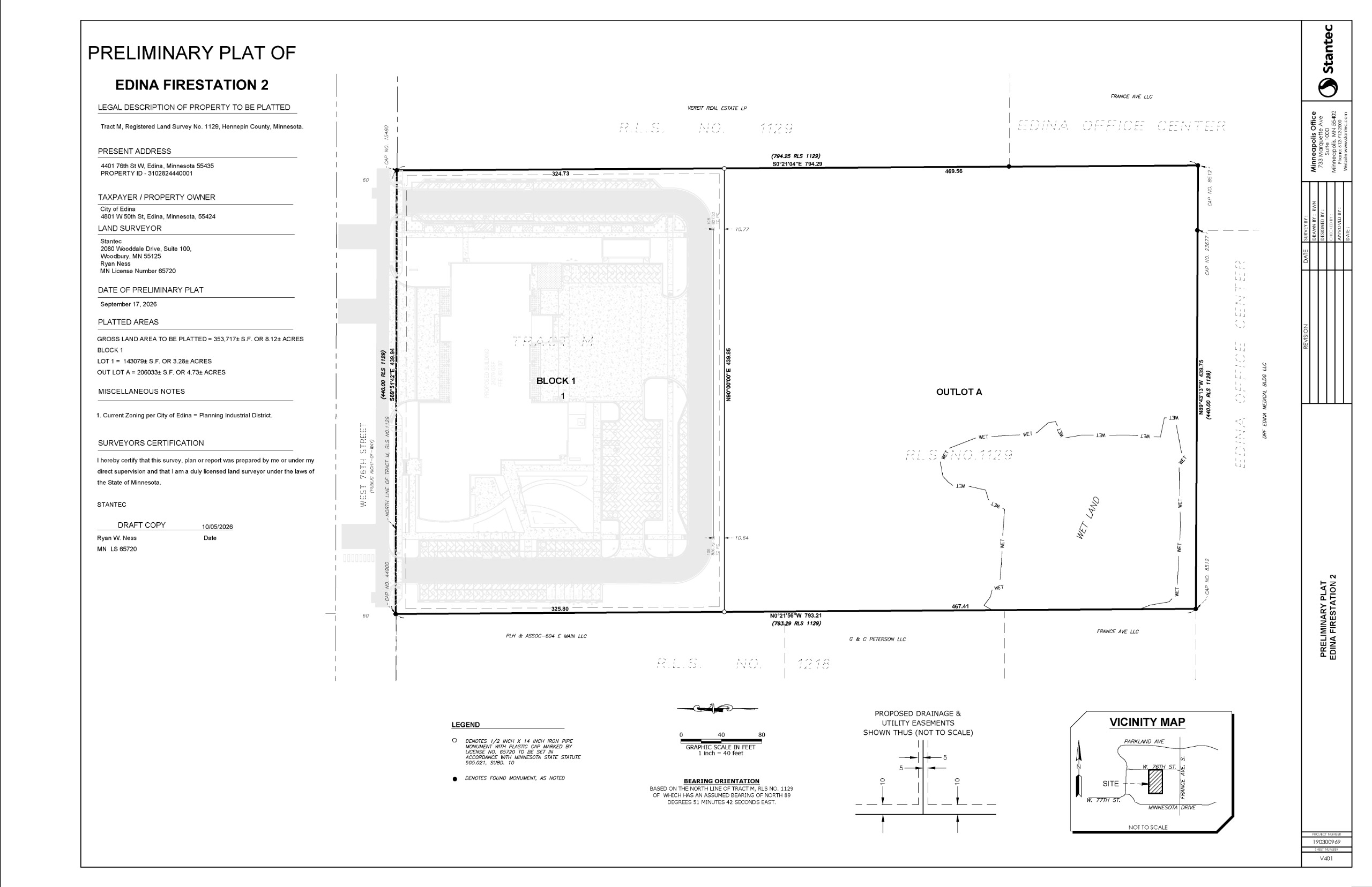 Preliminary plat of proposed Edina Fire Station 2 subdivision